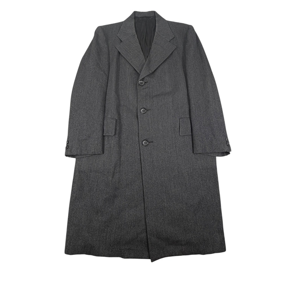 Hart Schaffner & Marx 1970s Overcoat Men Size Large Gray Herringbone Wool 46R
